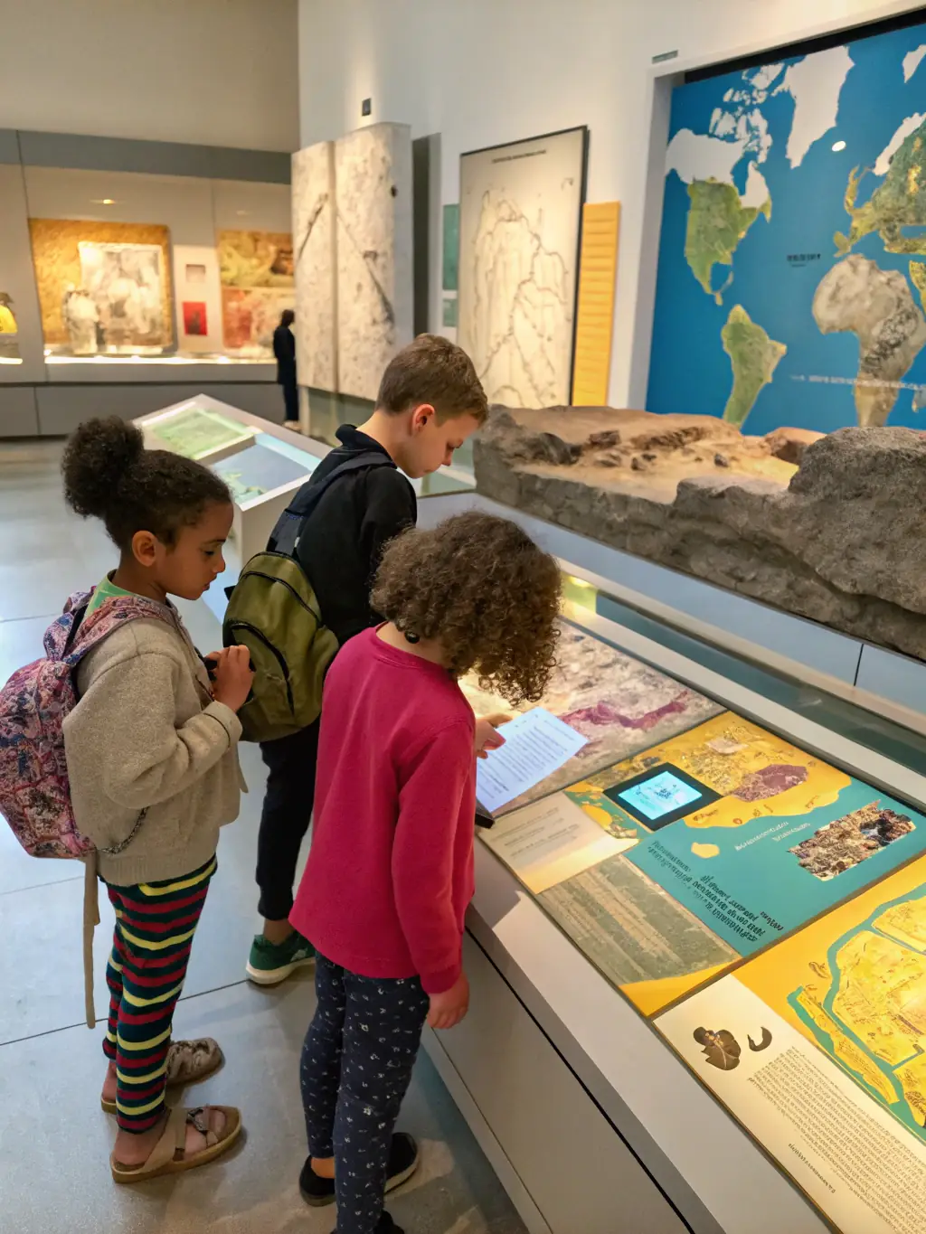 A photo of children participating in an educational workshop about local history, learning through interactive exhibits and hands-on activities.